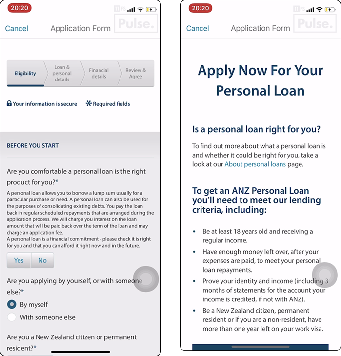 ANZ onboarding screens.