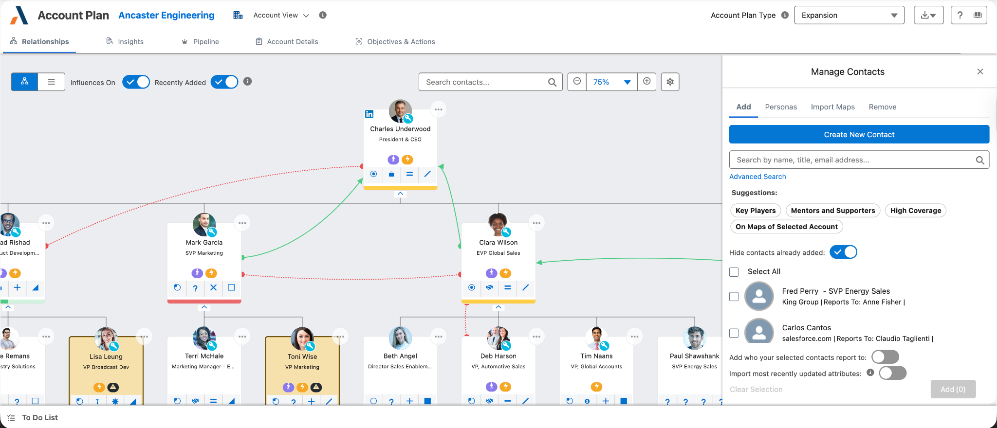 High fidelity - Add contacts panel.