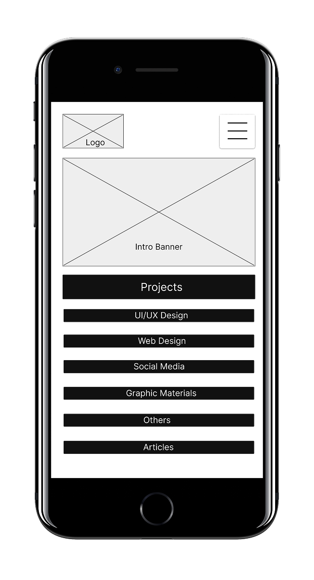 Portfolio home - low fidelity wireframe (mobile).