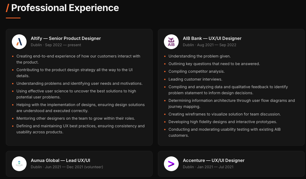 Experience section.